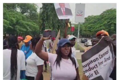 Opposition Leaders Lead ‘Save Democracy’ Protest at INEC Headquarters in Abuja